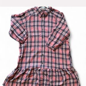 Pink Plaid Flannel Button-Up Dress sz 3X